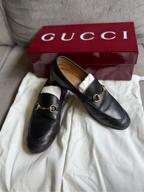 Women’s Gucci Black Leather Horsebit Slip-On Loafers